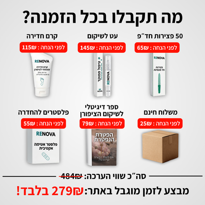 4 ב1 - הפרוטוקול של  Renova לשיקום פטרת ציפורניים - תוצאות או החזר כספי מלא!